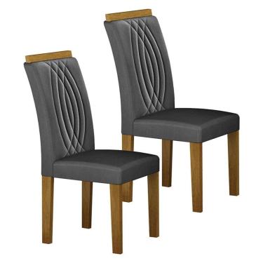 Imagem de Cadeira para Mesa de Jantar Doha MDF Kit 2 Peças Freijó Joli Chumbo - Leifer Móveis