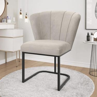 Imagem de Cadeira Jantar Flor Mesa Cozinha Reforçada Base Metal Preta Bege