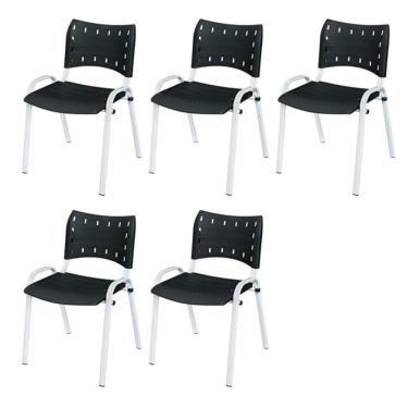 Imagem de Cadeira Iso Base Branco Escola, Escritório Preto Kit 5 Un