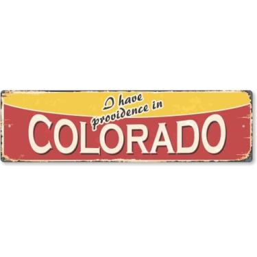 Imagem de SmartSign Placa de metal vintage do estado do Colorado de 10 x 35 cm "I Have Providence In Colorado", alumínio à prova de ferrugem de 40 mil com sobretudo transparente, decoração de parede retrô, multicolorido