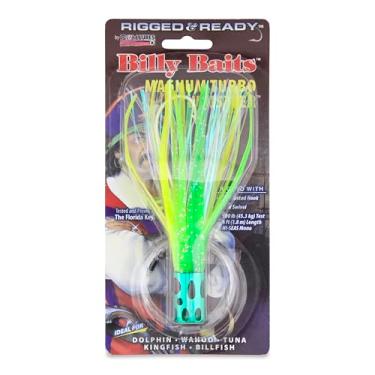 Imagem de Billy Baits, Magnum Turbo Whistler Rigged & Ready, Verde/Chartreuse/Oraneg/Pearl, cabeça de 56,7 g, gancho Mustad 7/0, giratório AFW, linha mono Grand Slam de 45 kg, 1,8 m