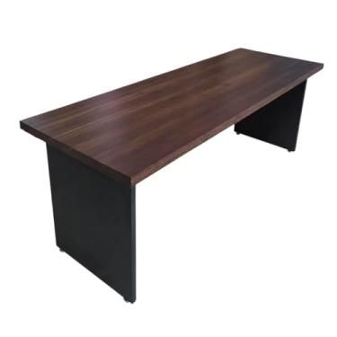 Imagem de Escrivaninha Mesa Madeira Teca 4cm Escritório Setup (Verniz Imbuia, 160x70cm, Branco)