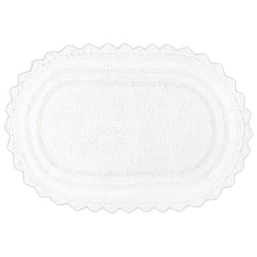 Imagem de RAJRANG Tapete de banheiro branco oval 53 x 86 cm algodão macio crochê fazenda tapete de banho