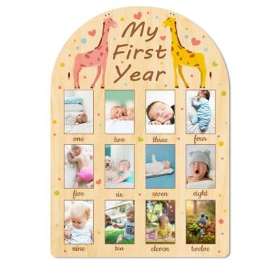 Imagem de ORIGACH Quadro de madeira para exibição de fotos My First Year Baby Growth – Quadro de fotos de marcos para recém-nascidos de 12 meses – Moldura neutra de lembrança de bebê de 1º aniversário