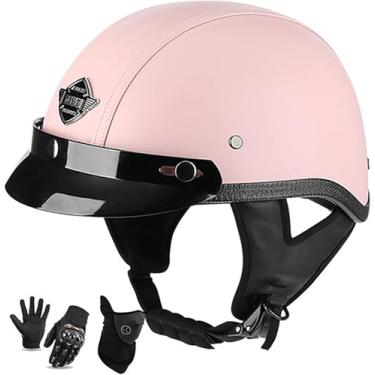 Imagem de Capacetes Retrô Capacete De Motocicleta Meio Capacete De Couro Com Sushield Para Mim Ad Wome Dot Aprovado Half Face Cap Adequado Para Jovens E Adultos Half Shell Helmet Skull Cap, C, M=56~57cm