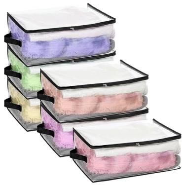 Imagem de 6 unidades de sacos de armazenamento de cobertor transparente com zíper, sacos de armazenamento de plástico para roupas de armário, edredom brinquedos, suéteres de cama, organizadores de lençóis de