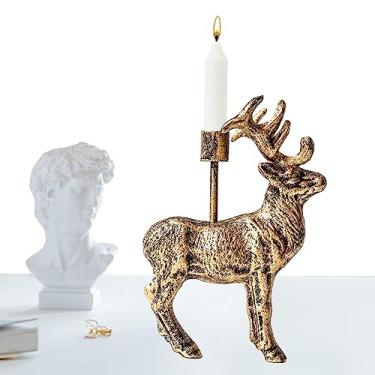 Imagem de Castiçal de alce - Castiçal de ferro de mesa de veado romântico retrô, suporte de vela em forma de alce, mesa de sala de estar para casamento em casa Bairong