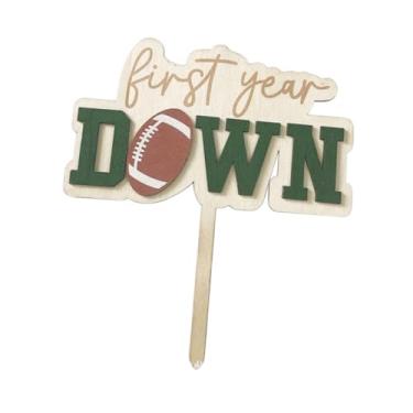 Imagem de Vaveren Topo de bolo de madeira para o primeiro ano, decoração para festa de 1º aniversário de futebol, decoração, rúgbi faça você mesmo, lembrancinhas de