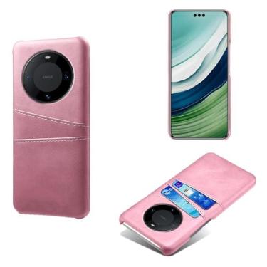 Imagem de Capas Compatível com HUAWEI MATE 60 Pro+,Caso de couro PU-Tampa de telefone a prova de choque com 2 slots de cartão,Proteção anti-impressão digital e anti-gota-Pink