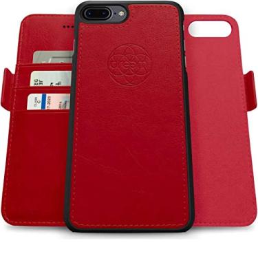 Imagem de Dreem Fibonacci 2-in-1 Wallet Case for Apple iPhone 8 Plus & 7 Plus - Luxury Vegan Leather, Magnetic Detachable Shockproof Phone Case, RFID Card Protection, 2-Way Flip Stand - Red