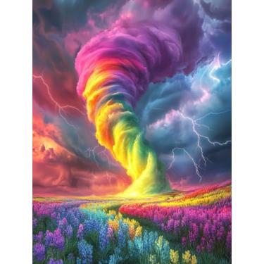 Imagem de Diymood Kits de arte de diamante 5D DIY para adultos tornado, pintura de diamante paisagem broca completa redonda tela bordada mosaico iniciante casa decoração de parede presente 30 x 40 cm