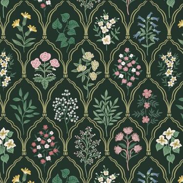 Imagem de Dimoon Papel de parede de 43 x 192 cm, papel de parede floral para contato floral, papel de parede vintage, verde, rosa, adequado para locatários, à prova d'água, atualização, em relevo, autoadesivo