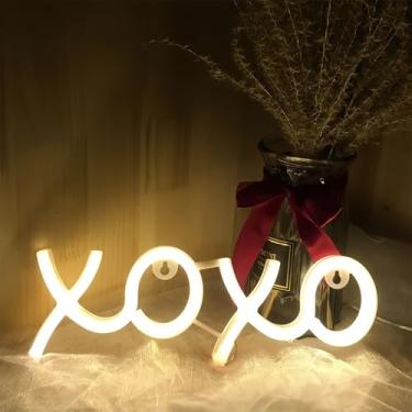 Imagem de Sinal de luz neon LED XOXO Luzes noturnas operadas por USB Sinal decorativo letreiro bar pub loja clube garagem casa festa decoração