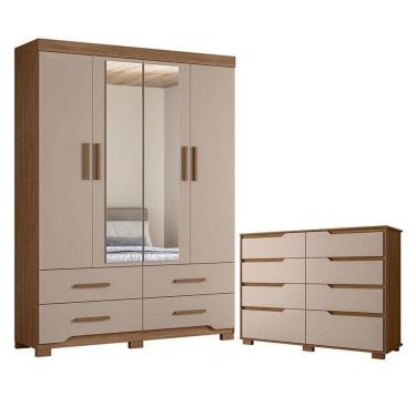 Imagem de Guarda Roupa Solteiro Miami E Cômoda Georgia Carvalho Fendi – Moval