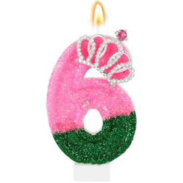 Imagem de IDIJOLI Wicked Vela de aniversário rosa e verde número 6, topo de bolo de 6º aniversário, decoração de cupcake, decorações de festa com tema de bruxa, aniversário, celebrações, suprimentos