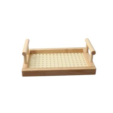 Imagem de Bandejas retangulares de vime com alças, bandeja decorativa de madeira, bandejas de comida de bambu, bandeja de servir de mesa para café, lanche, chá, café da manhã