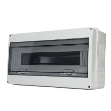 Imagem de Distribuição de Energia de 18 Vias, Caixa de Distribuição Externa Caixa de Distribuição Tampa Transparente IP65 Caixa de Proteção de Distribuição Externa à Prova d'água Trilho