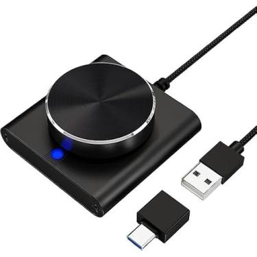 Imagem de Botão regulador de volume USB, ajustador de volume de áudio para PC/computador com função de mudo/pausa de um botão compatível com Windows/Mac OS/Linux/Android - Preto