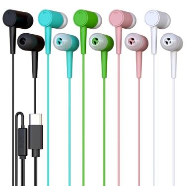 Imagem de Pacote com 10 fones de ouvido com fio, USB-C, intra-auricular, microfone, compatível com telefone, tablet, laptop, PC para escola, aula online, reunião, conferência, prática, teste, mistura