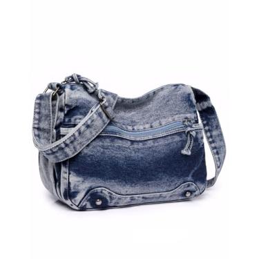 Imagem de YANPLS Bolsa tiracolo feminina jeans vintage casual com alça ajustável, Azul