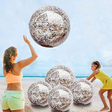 Imagem de TURNMEON 5 Pacotes De Lantejoulas Bolas De Praia Para Piscina Bolas De Brinquedos 16 Polegadas 24 Polegadas Confetes Brilhantes Infláveis Bola De Praia Transparente Piscina Água Brinquedos De Praia Ve