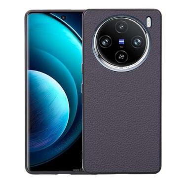 Imagem de Capas Compatível com VIVO X100 PRO,Design de grão levantado de superfície,Proteção contra queda,Anti impressão digital,Anti arranhões,Aparência de couro de imitação de plástico macio-Grey