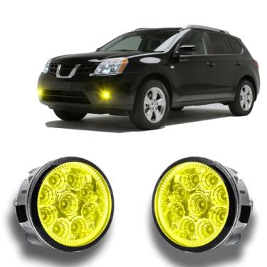 Imagem de qobsos Farol de neblina de LED para Nissan Rogue 2011-2013 Par de conjuntos de lâmpada de neblina redonda de 9,5 cm Lente amarela 55W 3000K branco quente 300% brilho, Plug and Play, pacote com 2