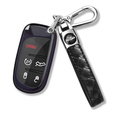 Imagem de QBUC Capa para Jeep Key Fob com chaveiro Capa de proteção TPU macia compatível com Grand Cherokee Chrysler Renegade Compass High Altitude Latitude Limited Trailhawk Upland 2014-2023 (preto)