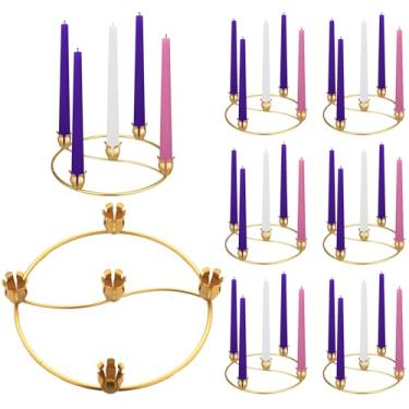 Imagem de Sliner 8 peças de anel de guirlanda do advento de flor de Natal, 5 castiçais, anel de advento de ouro, suporte de vela de metal, decoração de mesa para festivais de Natal, decoração de peça central de