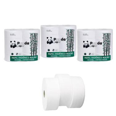 Imagem de Papel Higiênico Rolão Celulose 8 Rolos Folha Simples Kit 3