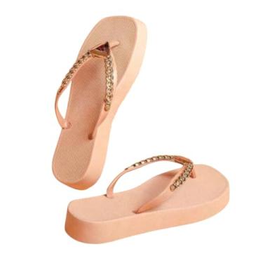 Imagem de Chinelo Plataforma Diamond com Corrente Moderno Fashion Estiloso perfeito para o Verão (Rosê, BR, Adulto, Faixa Numérico, 37, 38)