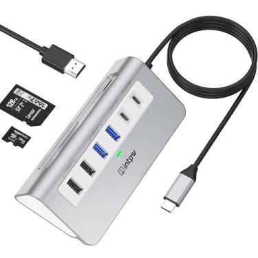 Imagem de Hub USB C, adaptador multiportas INTPW 9 em 1, hub USB C com cabo de 1 m, hub USB C USB com 4K HDMI, PD 100W, USB-C e 2 USB A 3.0 5Gbps, 2 USB A 2.0, compartimento SD/TF para MacBook Air/Pro iPad