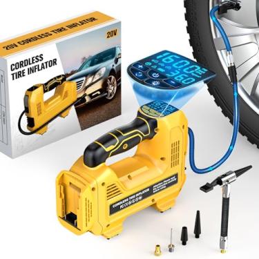 Imagem de Compressor de ar inflador de pneu sem fio compatível com bateria máxima Dewalt 20 V, bomba de ar portátil LIVOWALNY com medidor de pressão digital para carros, motocicletas, bicicletas, bolas