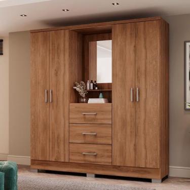 Imagem de Guarda Roupa Roma 4 Portas, 3 Gavetas, com Espelho e Pés Inclusos - Ca