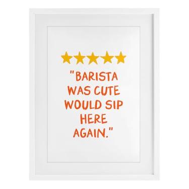 Imagem de Stupell Industries Cute Barista Rating Review Impressão emoldurada branca sob vidro design por JJ Design House LLC, 20 x 14