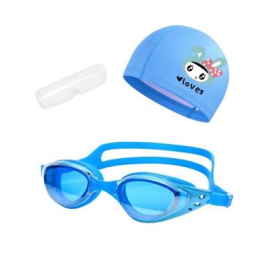 Imagem de Kit Óculos, Estojo e Touca de Natação Infantil Hero Band, Azul piscina