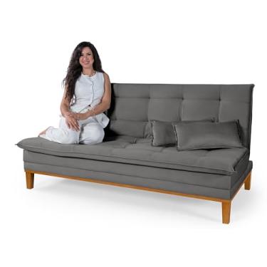 Imagem de Sofá Cama Reclinável Melim 2 Lugares Suede Cinza Casal Premium