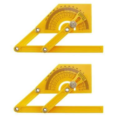 Imagem de TAODAN 2 peças transferidor ajustável de 16 x 6,3 cm com localizador de ângulo de porca de bloqueio 0-180 graus régua dobrável de plástico amarelo para projetos de construção, marcenaria fina