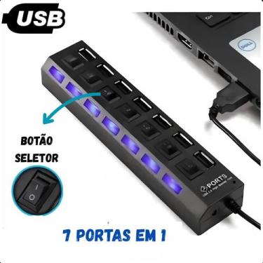 Imagem de Hub USB 2.0 7 Portas para PC, HD Externo e Pendrive - FAZA
