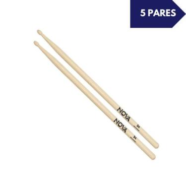 Imagem de 5 pares baquetas 5a ponta de madeira hickory n5a vic firth 6092