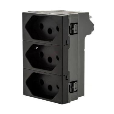 Imagem de Módulo Tomada Tripla 10A 2P+T Preta 615043PT Pial Plus+ - Pial Legrand