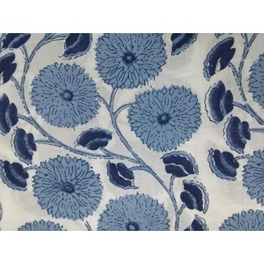Imagem de Tecido estampado bloco à mão da Yard PRECUT 100% algodão 100% algodão tecido indiano leve para fazer tops de vestidos de verão Tecido indiano para artesanato Home Decore. (Design 122, 1 metro
