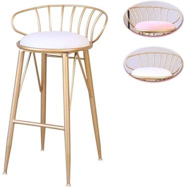 Imagem de Banco De Café Da Manhã Poltrona De Ferro Forjado De Ouro Criativo Banqueta De Maquiagem Estilo Nórdico Banqueta De Bar Tecido Café Cadeira De Jantar Banqueta Alta, White, 65cm(26 inch)