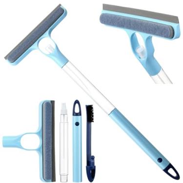 Imagem de Lothee 1 rodo de pulverizador de cabo longo de 58 cm 4 em 1, raspador de limpeza de janela para espelhos de vidro, spray de carro e esponja e escova de limpeza de fenda pequena oculta em um raspador