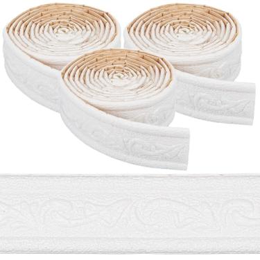Imagem de CRASPIRE Borda de papel de parede com acabamento de parede de 271 x 1,8 pol. Branco descasque e cole marrom camelo autoadesivo flexível 3D rodapé vintage espelho adesivo de parede linha de espuma para