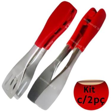 Imagem de Kit 2 Pegador Vazada E Reto Aço Inox Churrasco Salada 23cm - D' Presen