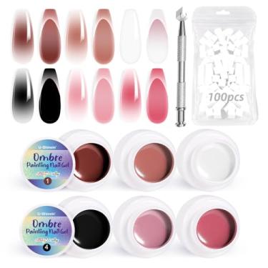 Imagem de U-Shinein Conjunto de 6 peças de esmalte de gel ombre, pintura colorida primavera verão gel de unha com 100 esponjas de unha e 4 garras de metal para arte de unhas DIY (A)