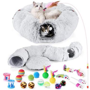 Imagem de Cama de túnel para gatos Odoland Long Donut com sofá central para gato