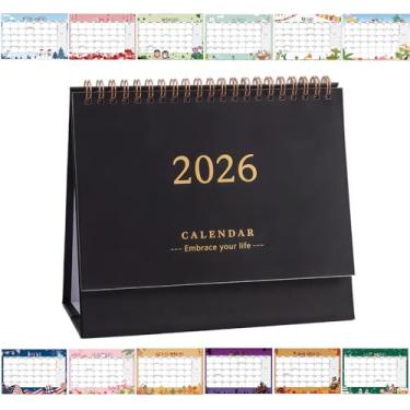 Imagem de Calendário de mesa pequeno 2025-2026, calendário mensal dobrável em pé, 19 x 17 cm, agenda, agenda, agenda, papel grosso, encadernação de fio duplo para decoração de ano novo e escritório em casa