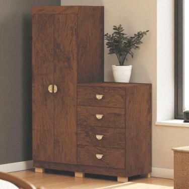 Imagem de Cômoda Roupeiro Guarda-Roupas 2 Portas 4 Gavetas Cristal Imbuia - MABE
